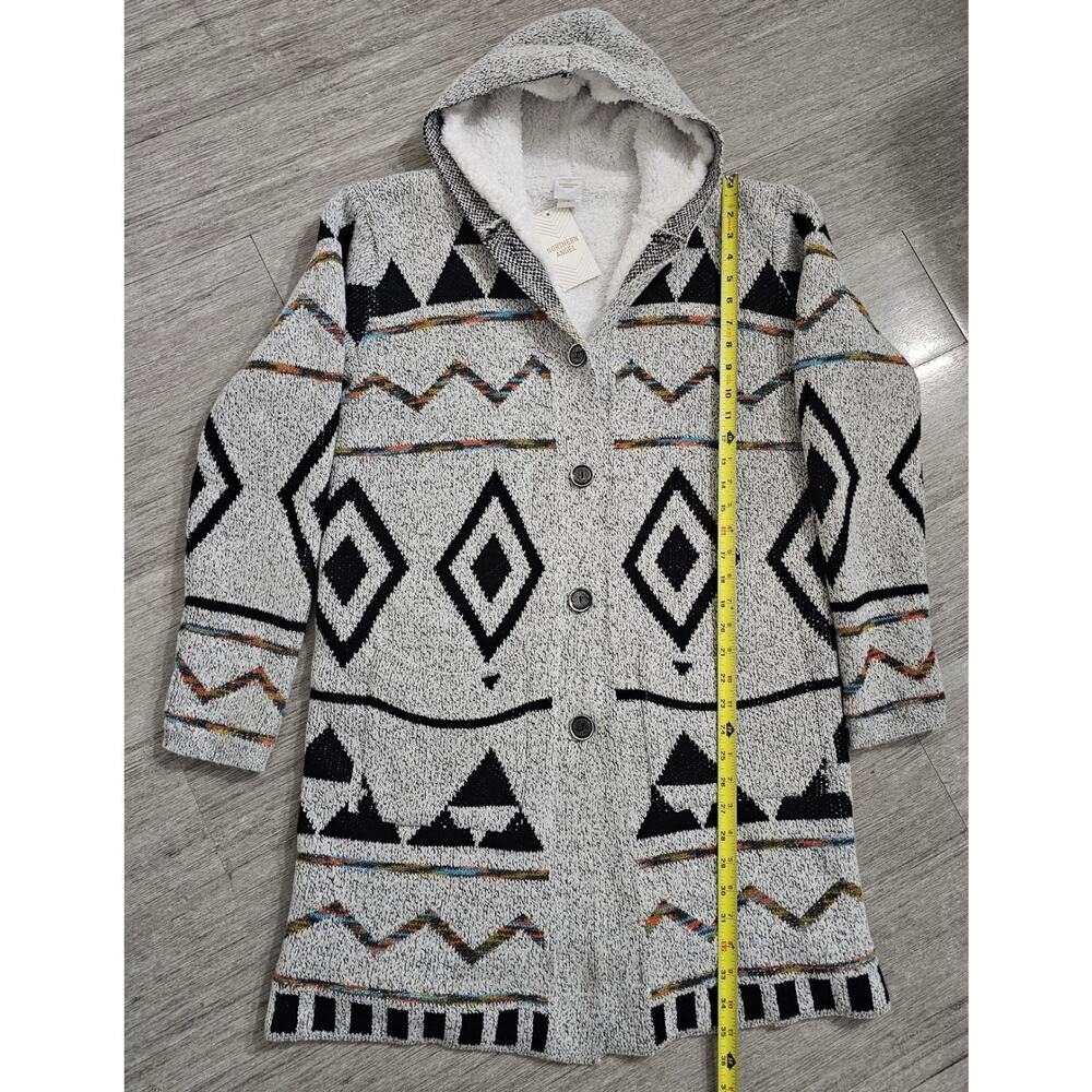 Northern Angel Hooded Sherpa Lined Jacket L Aztec Tribal Knit Longline Coat Boho
